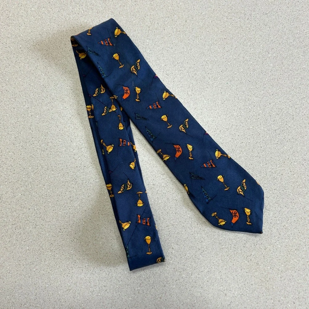 Vintage Kids 1996 Gap Navy Blue Trophy Pennant Tie 2.5